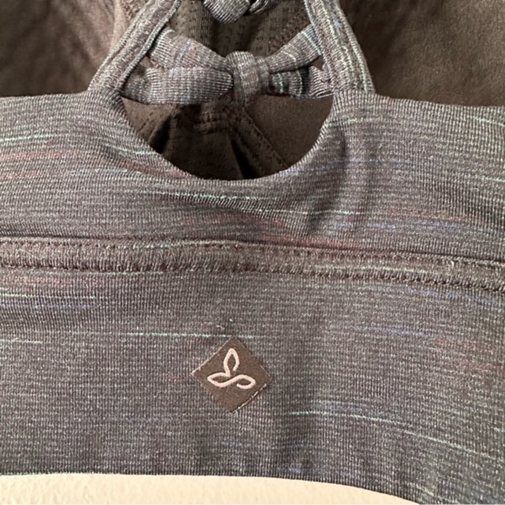 Prana Padded Sports Bra Knotted Racerback‎ | Blacl + Teal - Picture 3 of 6